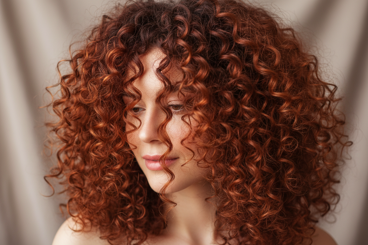 ginger curly hairy, thick ringlets